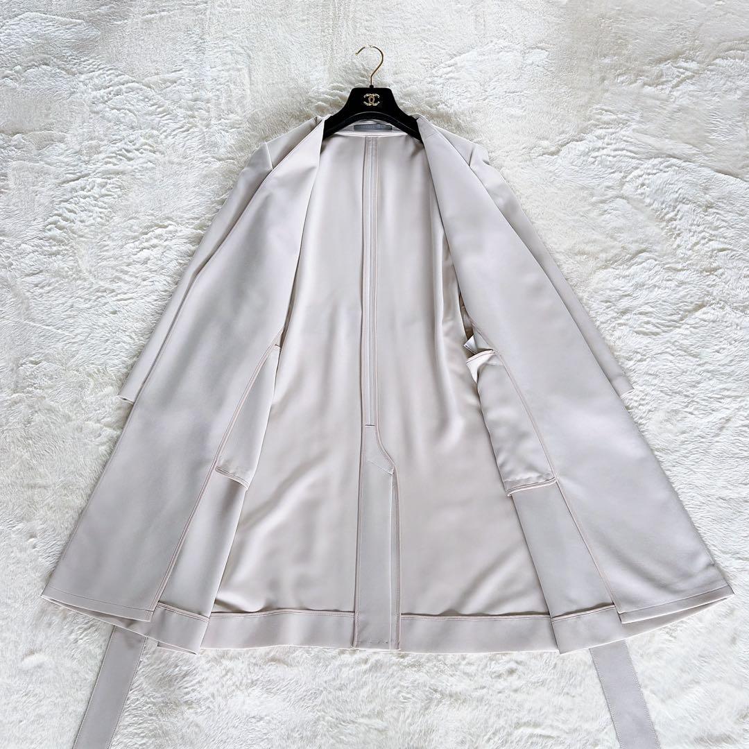 極美品✨【セオリーリュクス】ノーカラーロングコート ベルト ライトベージュ 38