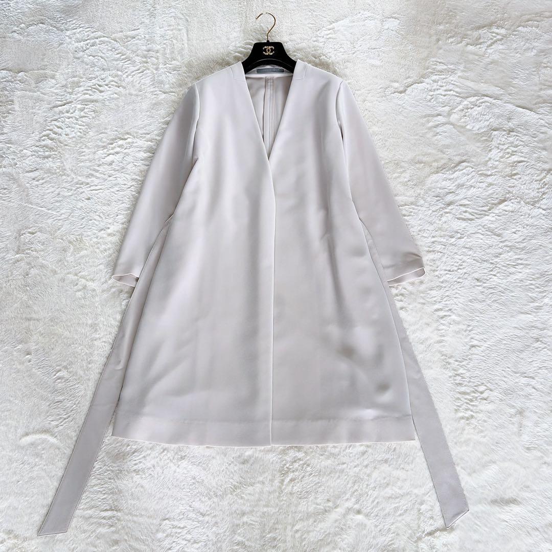 極美品✨【セオリーリュクス】ノーカラーロングコート ベルト ライトベージュ 38