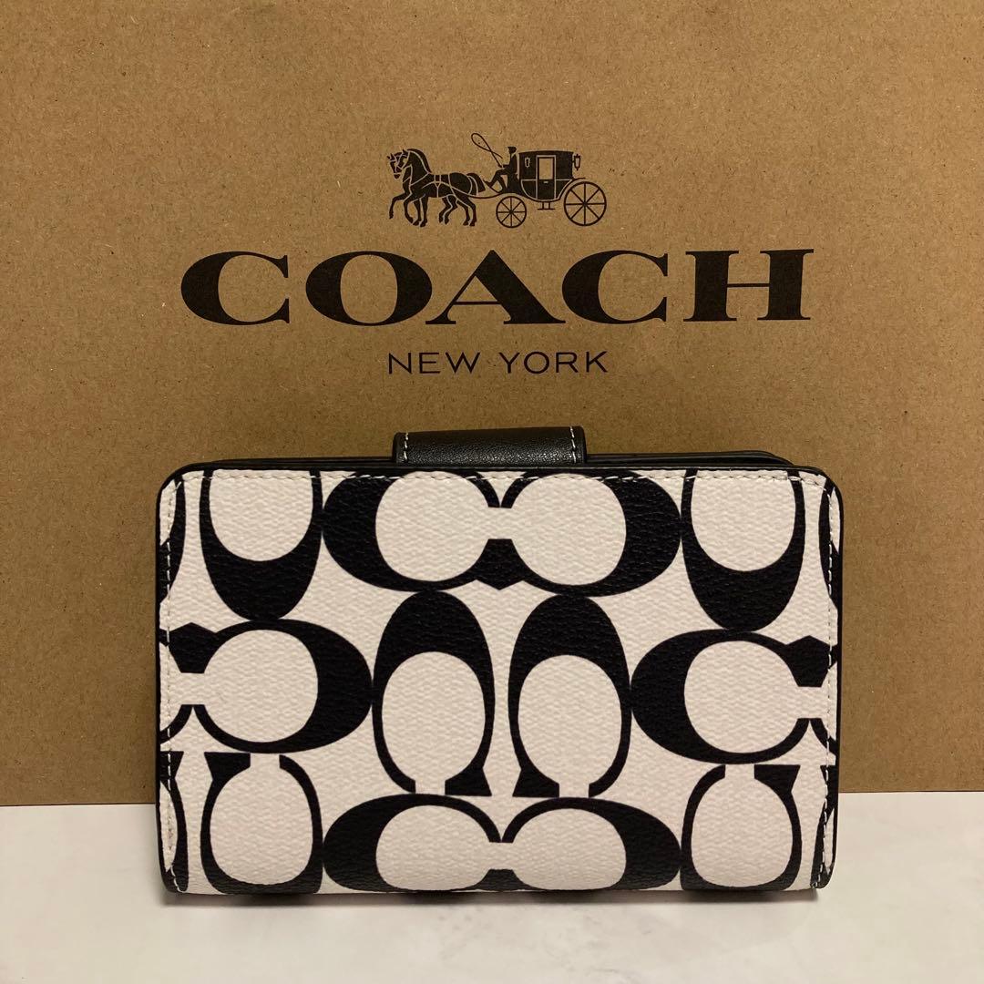 新品　COACH 財布　レディース シグネチャー ブラック ホワイト モノトーン