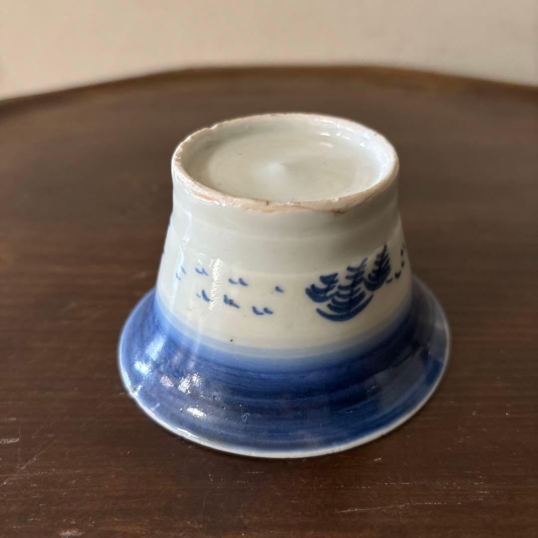 古伊万里　広東形　雁松文　染付　蕎麦猪口　江戸時代　骨董　アンティーク　検:李朝