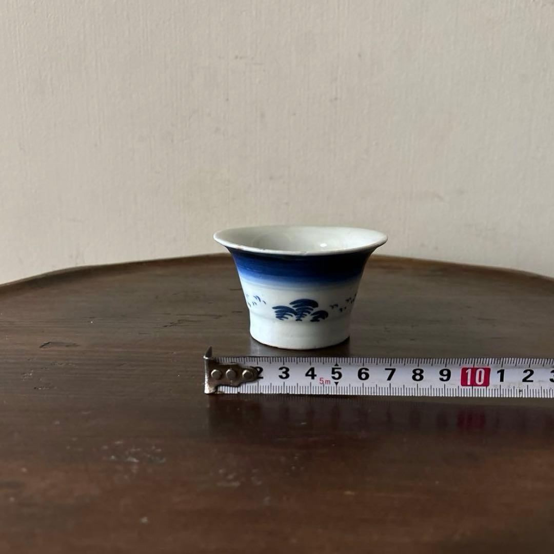 古伊万里　広東形　雁松文　染付　蕎麦猪口　江戸時代　骨董　アンティーク　検:李朝