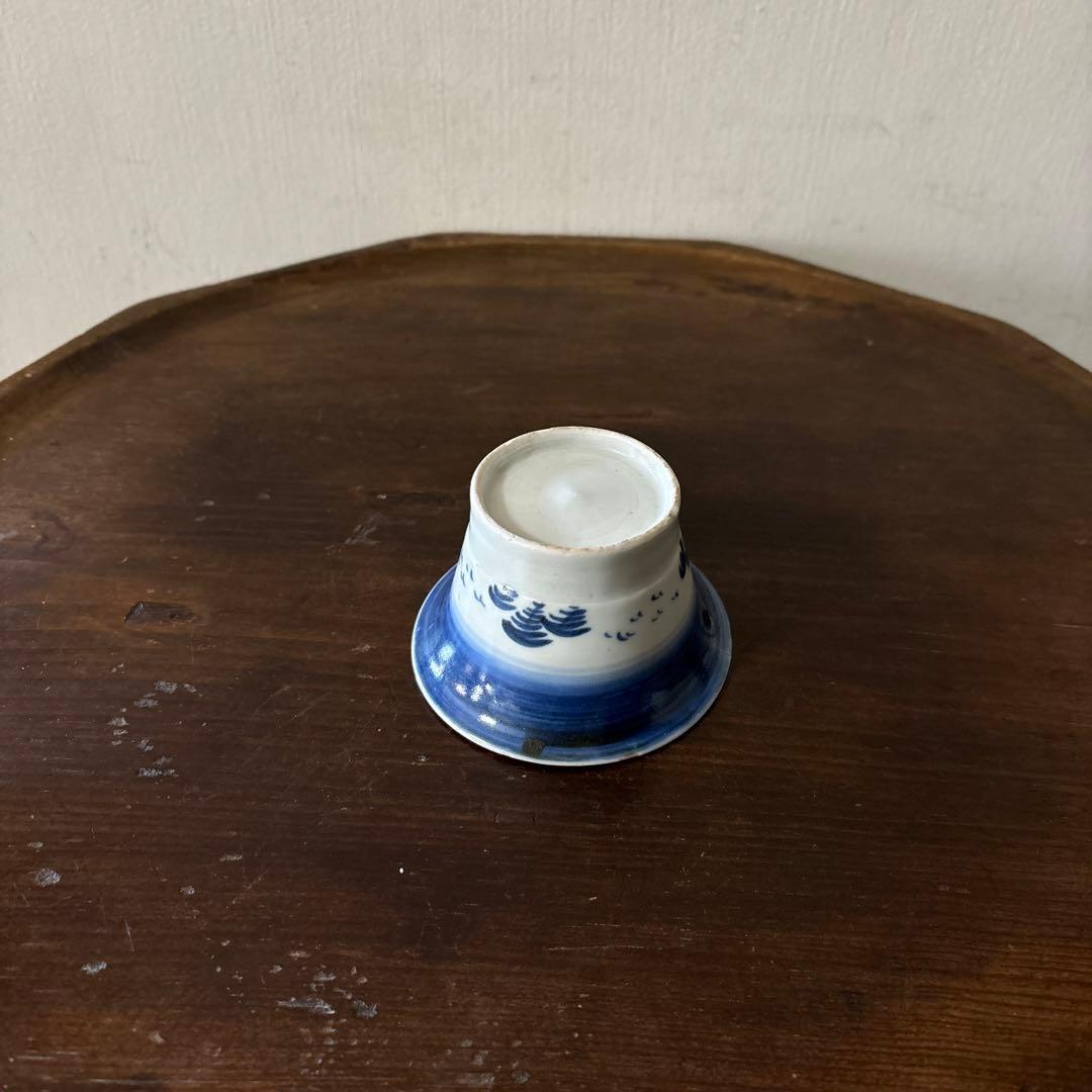 古伊万里　広東形　雁松文　染付　蕎麦猪口　江戸時代　骨董　アンティーク　検:李朝