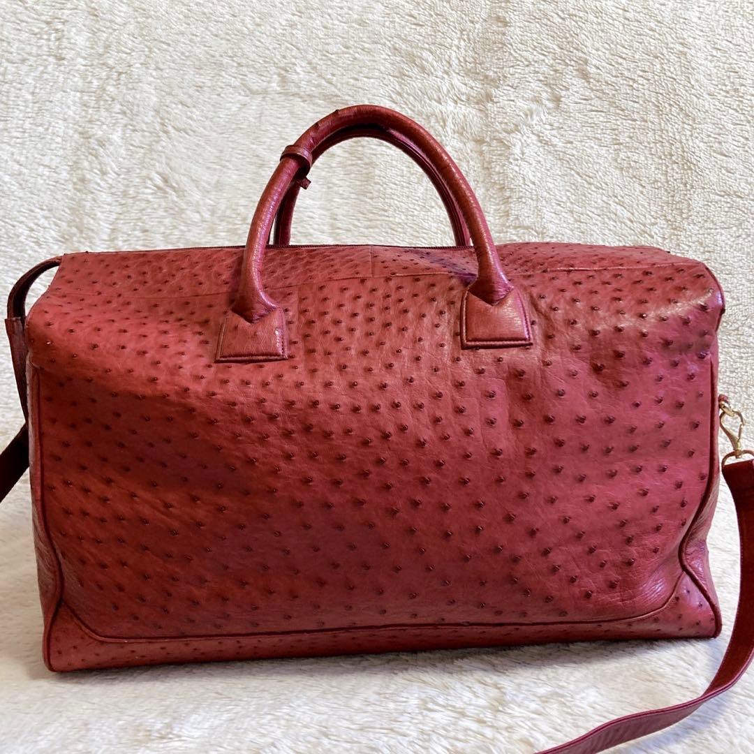 美品 オーストリッチ Ostrich 本革 特大サイズ ボストンバッグ 2way