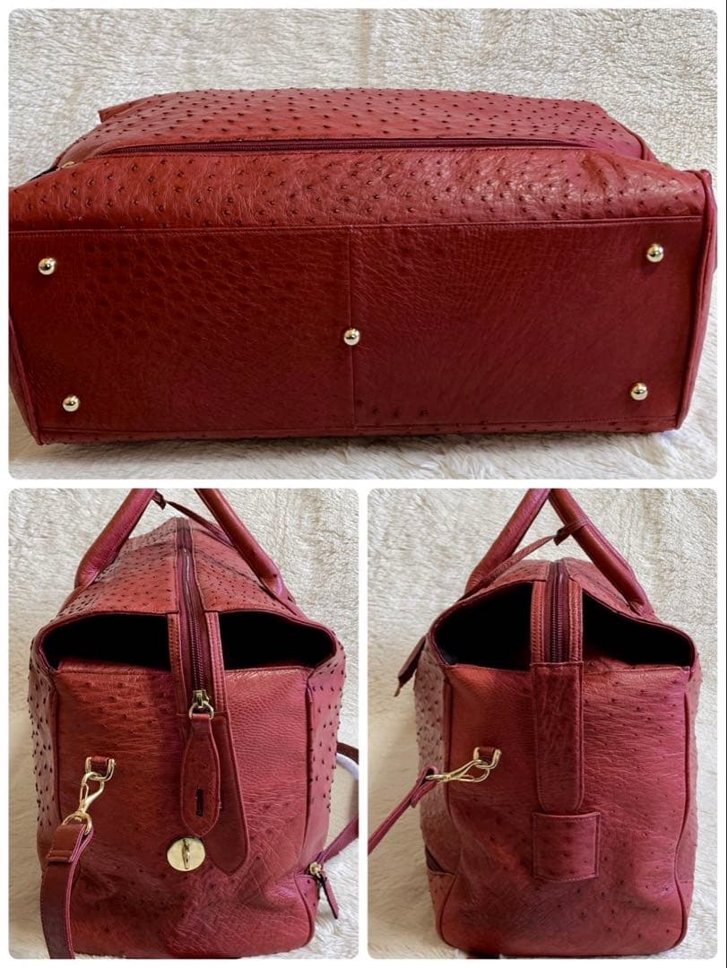 美品 オーストリッチ Ostrich 本革 特大サイズ ボストンバッグ 2way