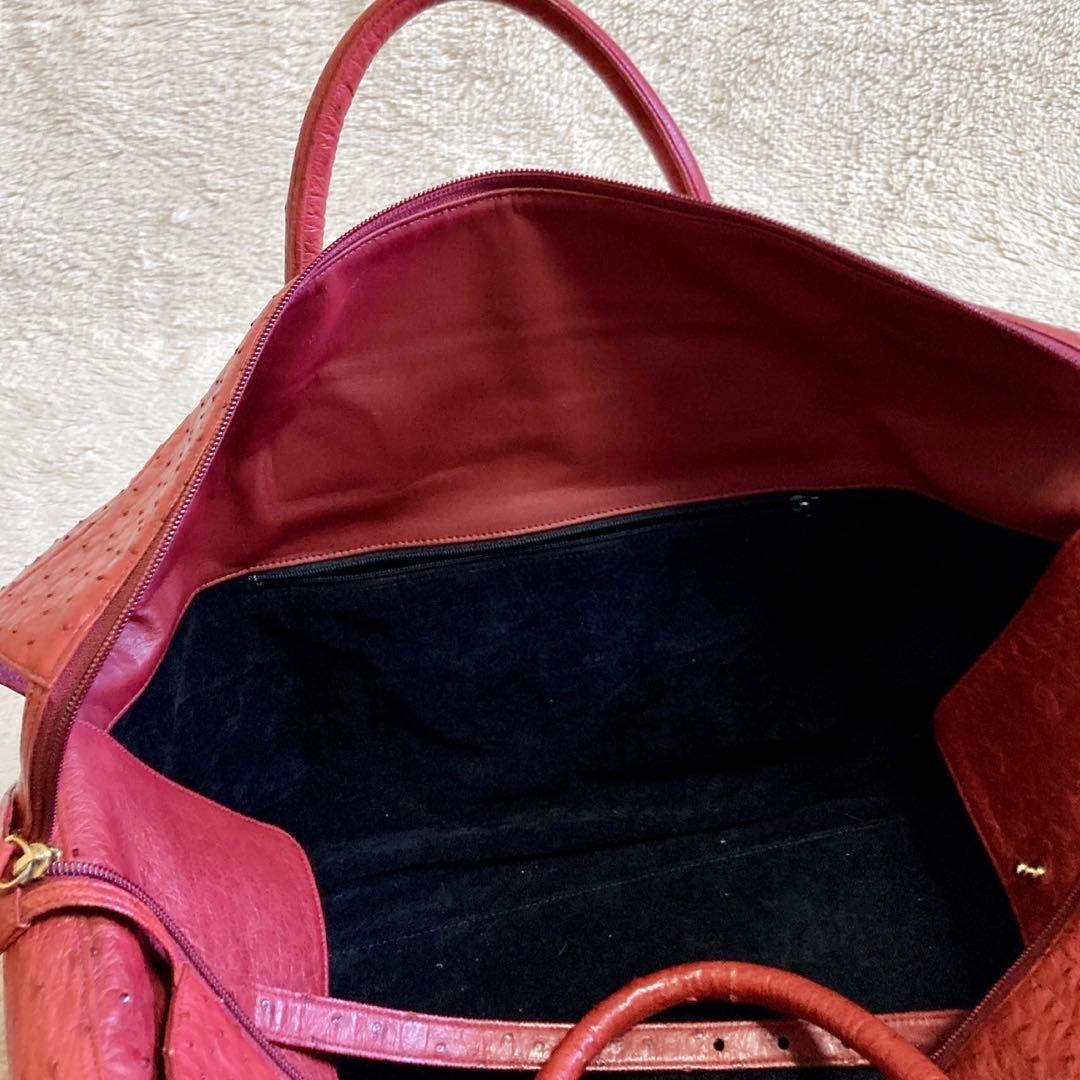 美品 オーストリッチ Ostrich 本革 特大サイズ ボストンバッグ 2way