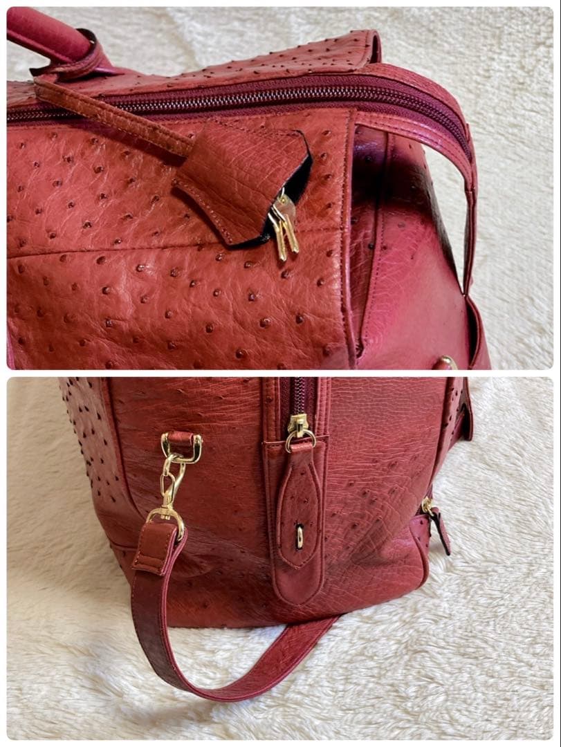 美品 オーストリッチ Ostrich 本革 特大サイズ ボストンバッグ 2way