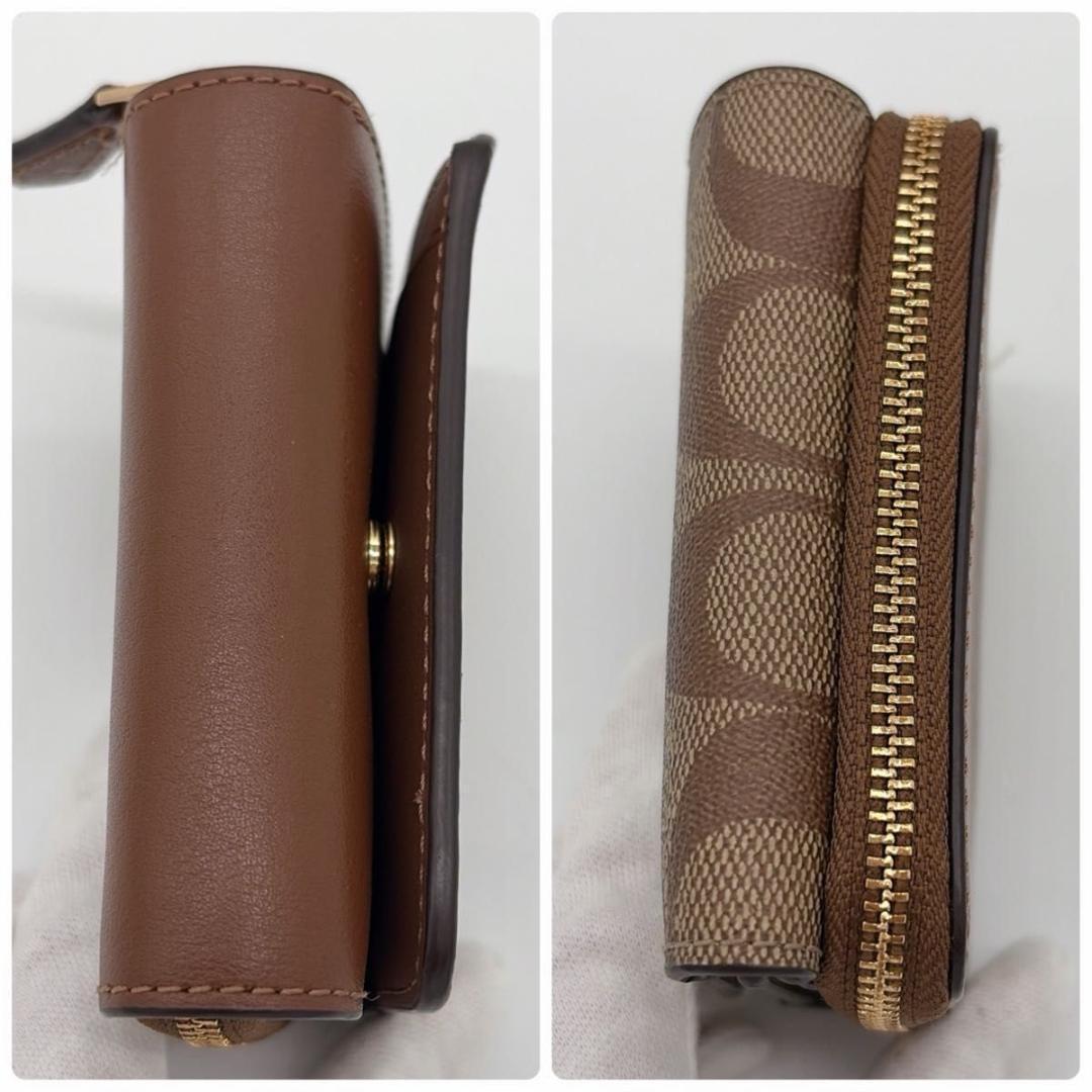 未使用級 COACH 三つ折り財布 シグネチャー コンパクトウォレット ブラウン