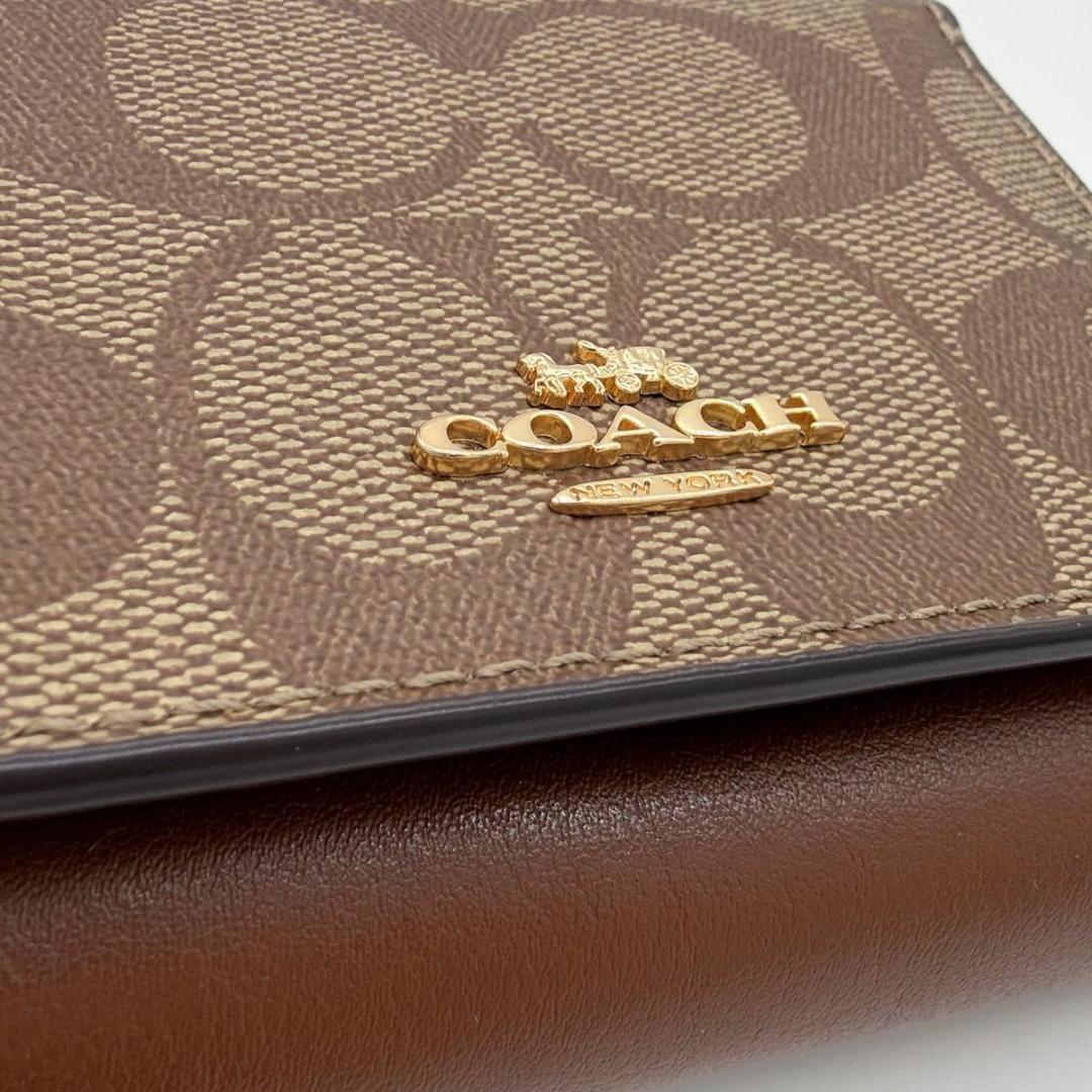 未使用級 COACH 三つ折り財布 シグネチャー コンパクトウォレット ブラウン