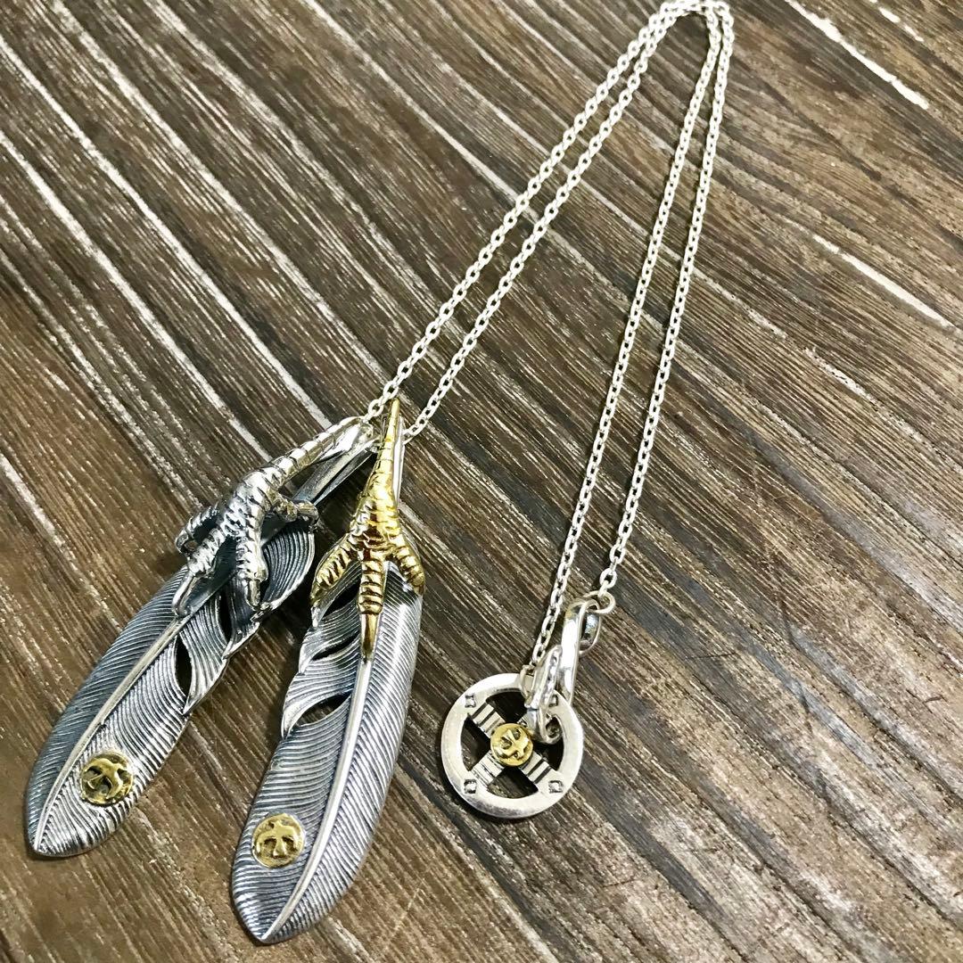 [高品質] silver925 金爪 銀爪 フェザー ネックレス