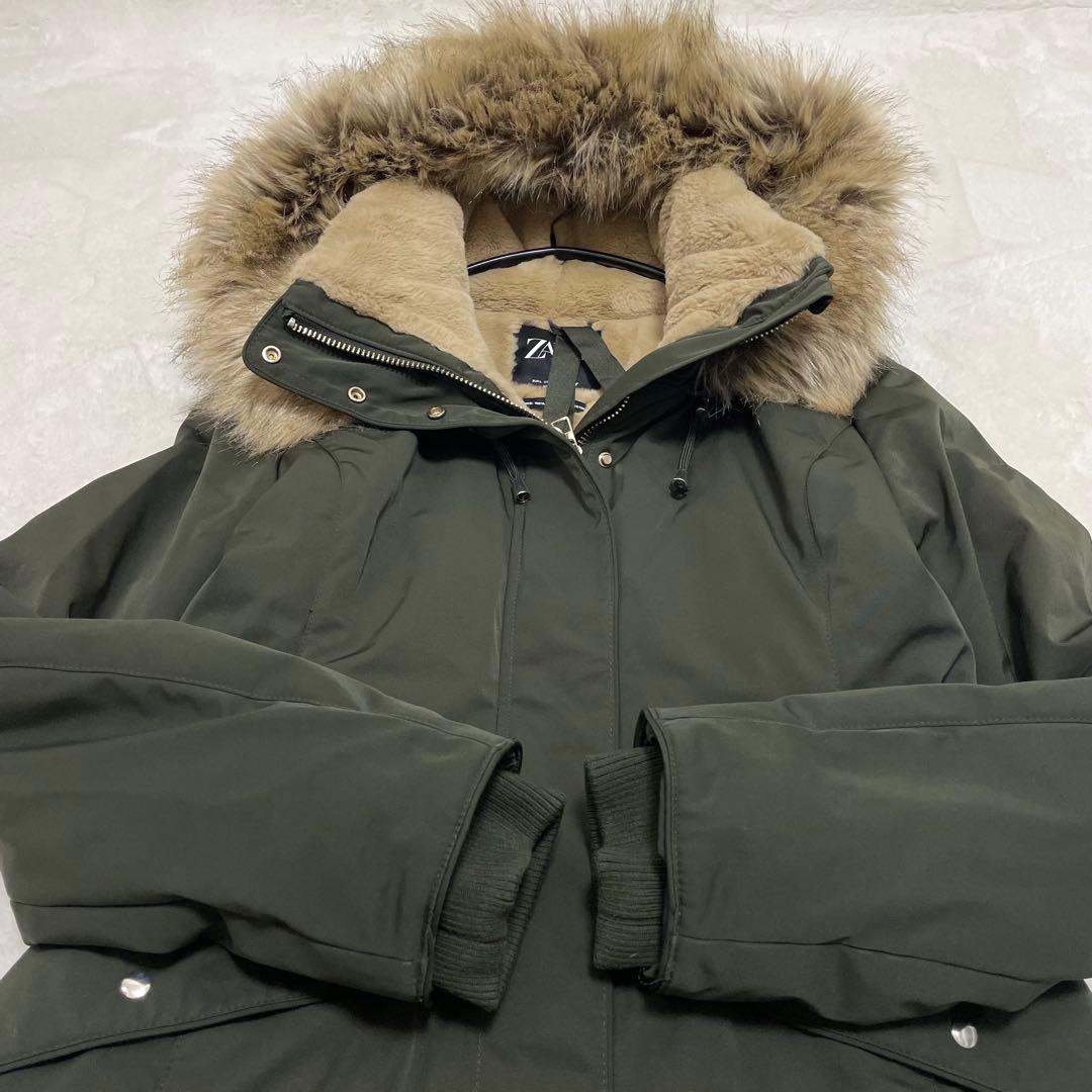 【美品】ZARA ファー付きモッズコート カーキ Lサイズ