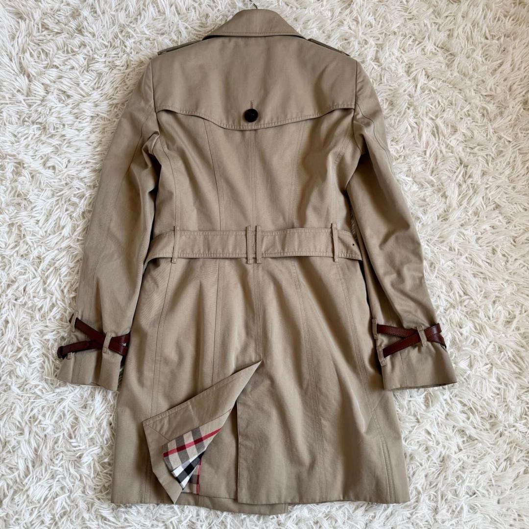 希少　美品　バーバリー　トレンチコート　レザーベルト　チェック　ハニーベージュ