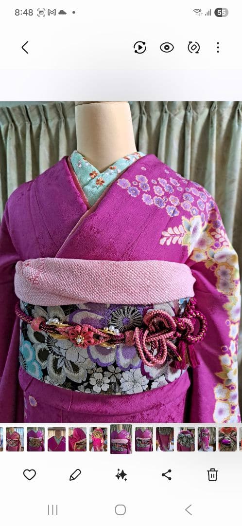 綺麗な状態のピンク 花柄 振袖 シルク 帯、長襦袢、帯揚げなど小物セット