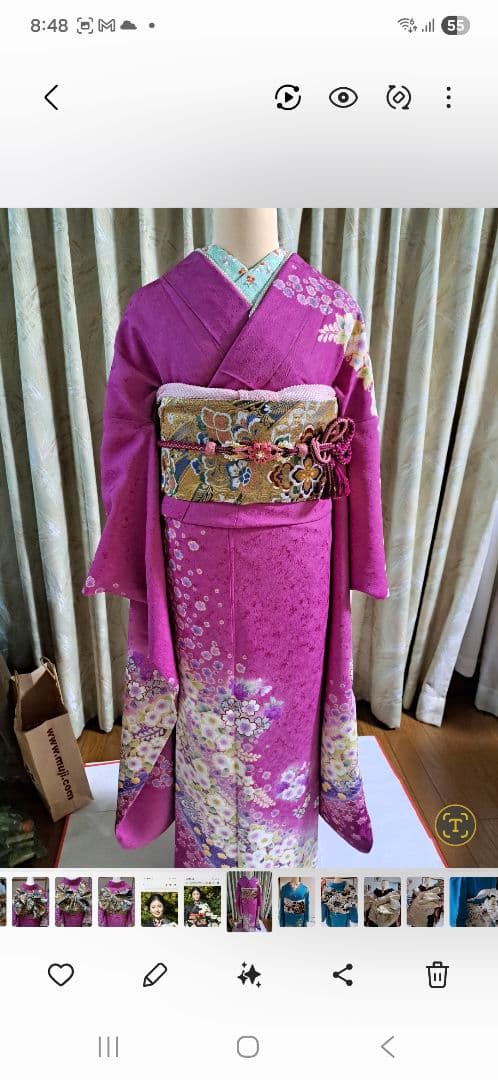 綺麗な状態のピンク 花柄 振袖 シルク 帯、長襦袢、帯揚げなど小物セット