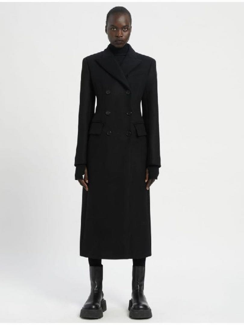 【極美品】MaxMara38ブラックダブルブレストロングコート