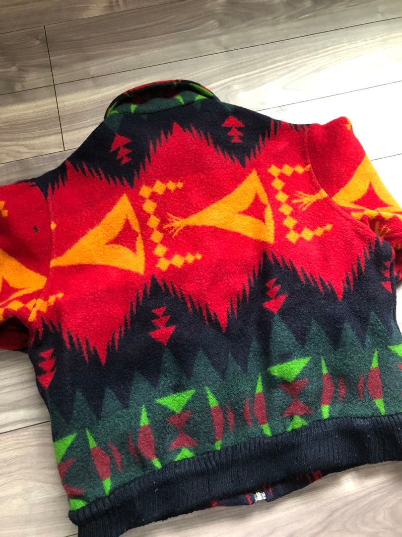 ネイティブ柄ジップジャケット　ウール　総柄　ショート丈