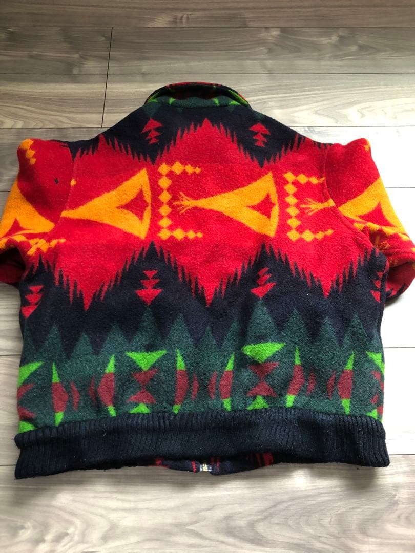 ネイティブ柄ジップジャケット　ウール　総柄　ショート丈
