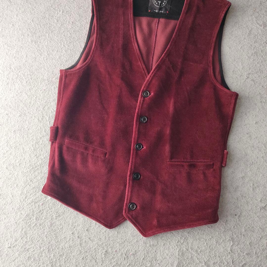 T-JACKET ベロア ベスト ジレ ボルドー Lサイズ イタリア製
