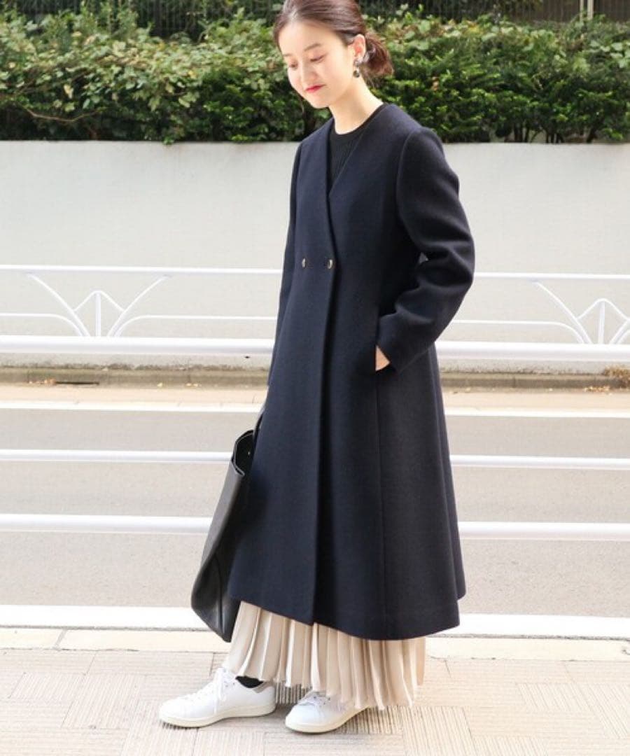 【極美品】IENA LA BOUCLE モッサーVネック フレアコート　ウール