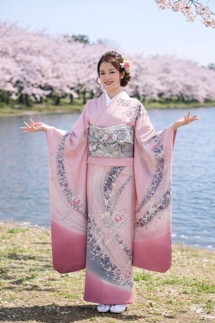 振袖 フルセット ピンク 花柄 シルバー帯 成人式 前撮り