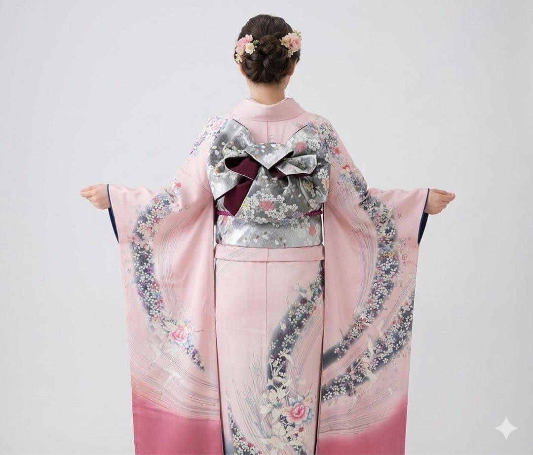 振袖 フルセット ピンク 花柄 シルバー帯 成人式 前撮り