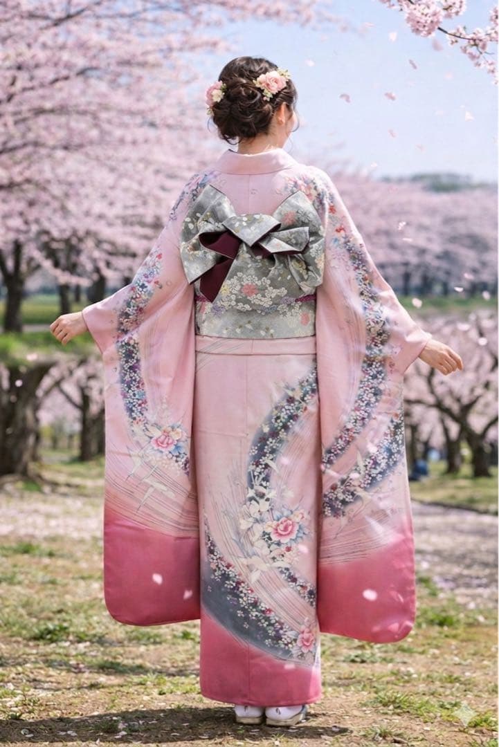 振袖 フルセット ピンク 花柄 シルバー帯 成人式 前撮り