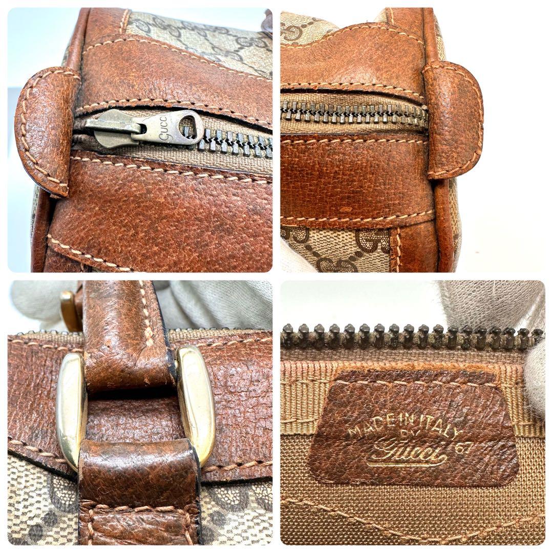 OLD GUCCI ボストンバッグ gg スプリーム レザー PVC ブラウン