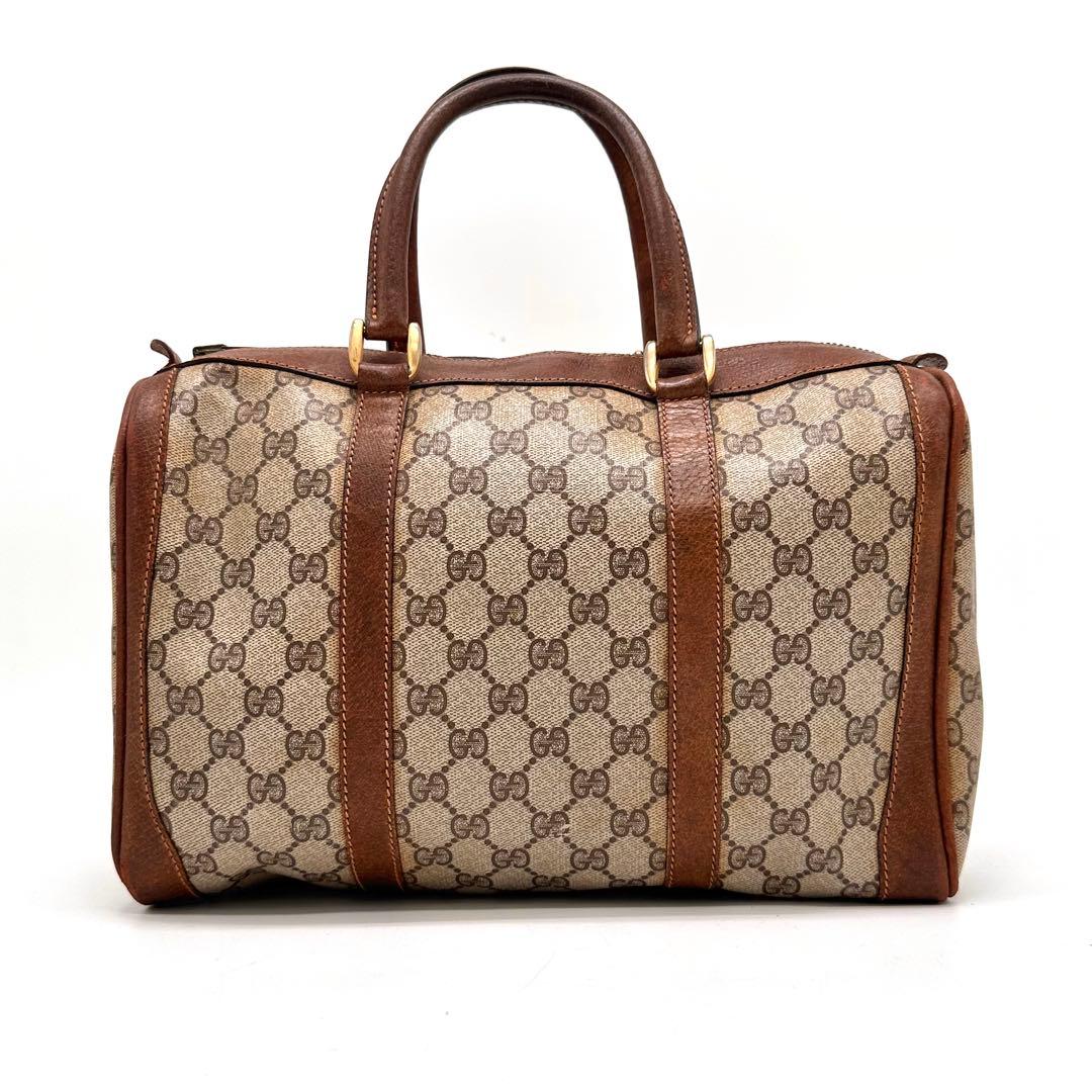 OLD GUCCI ボストンバッグ gg スプリーム レザー PVC ブラウン