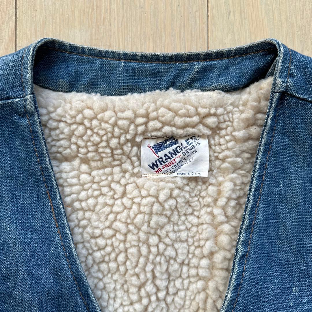 70s USA製 Wrangler ラングラー 裏ボア デニムベスト ジレ ボア