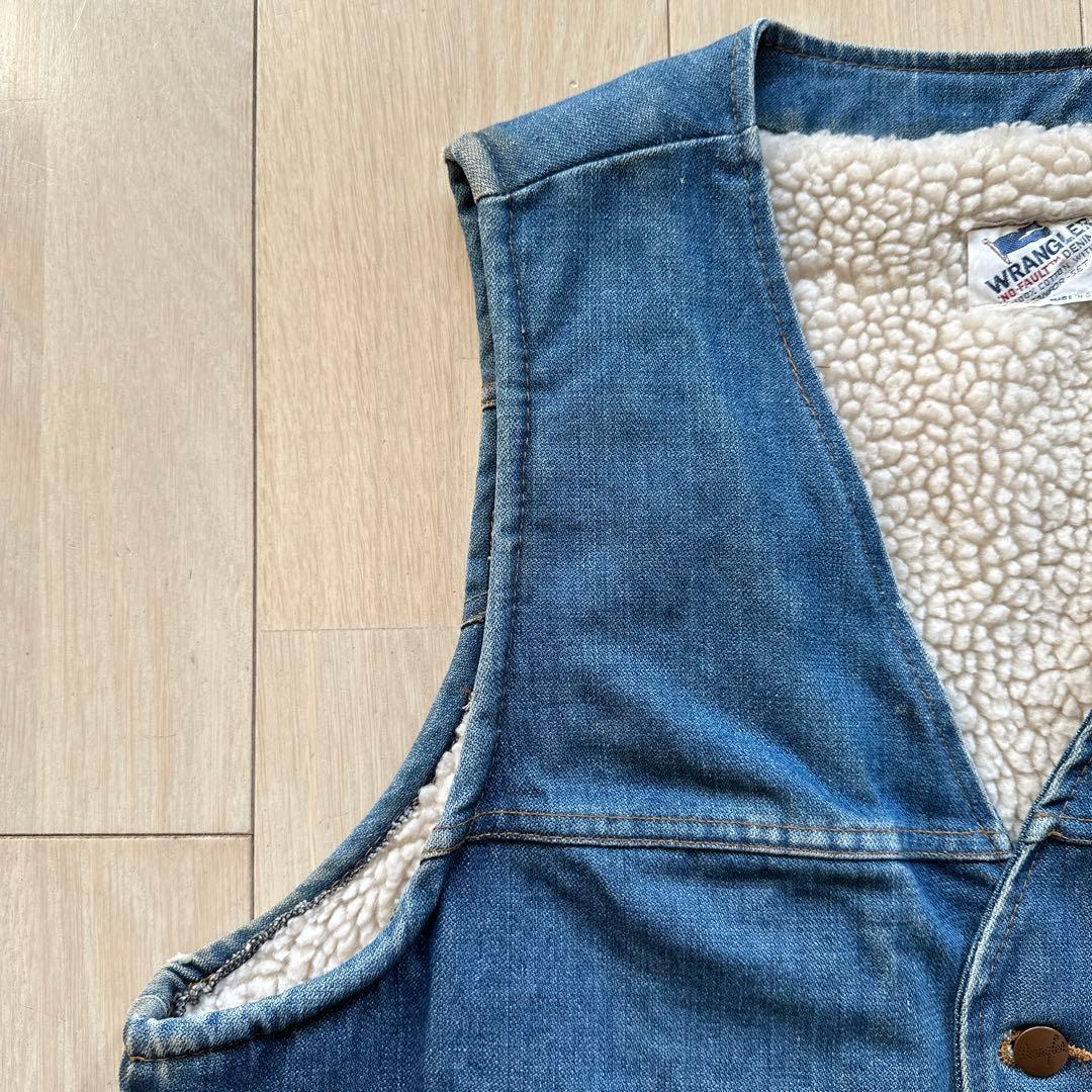 70s USA製 Wrangler ラングラー 裏ボア デニムベスト ジレ ボア
