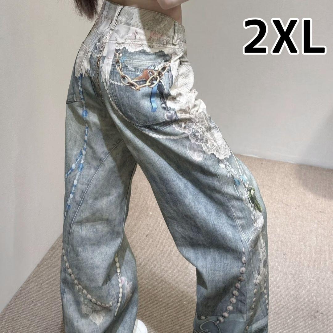 2匹のママ様 リクエスト 2点 プリントデニムパンツ