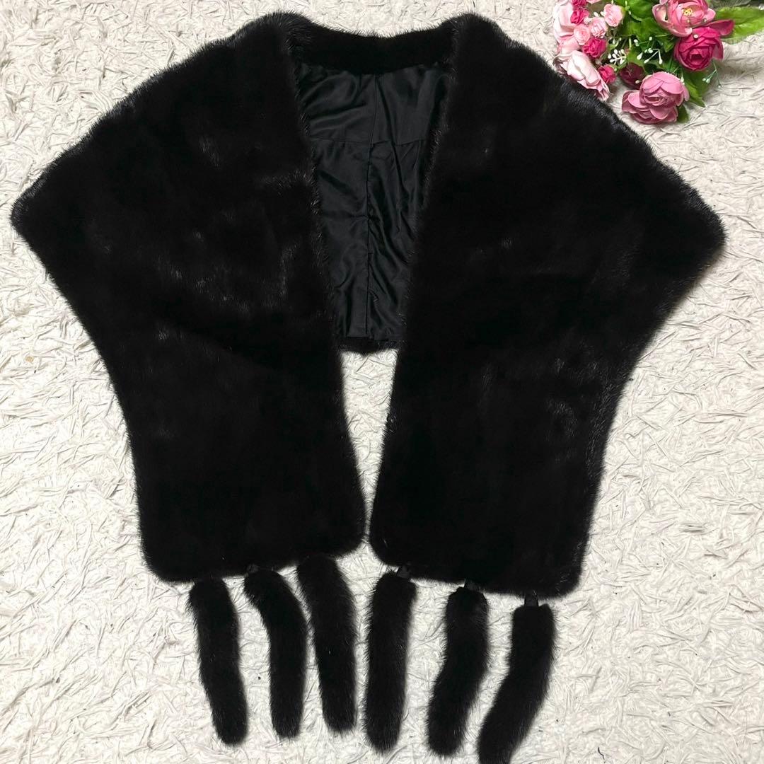 【美品】BLACK GLAMA ショール ミンク ブラック 成人式