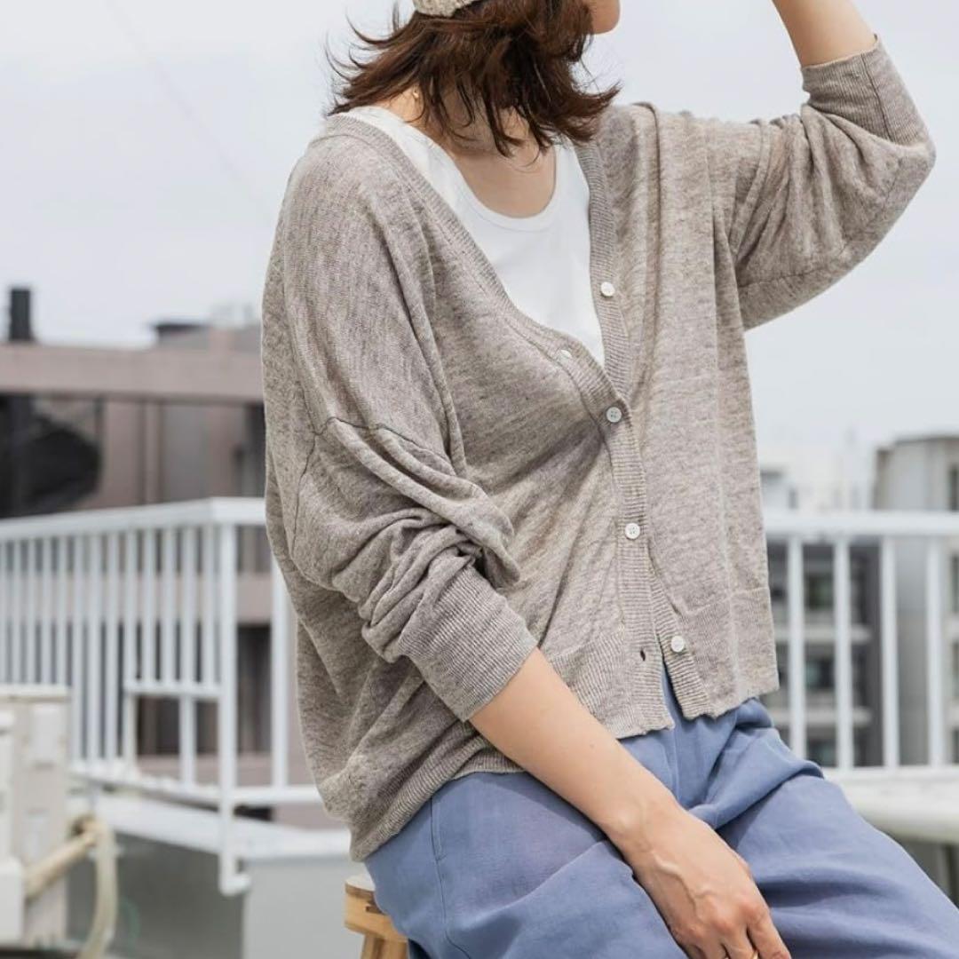 新品タグ付き【DOORS】『UVカット』リネンVネックショートカーディガン