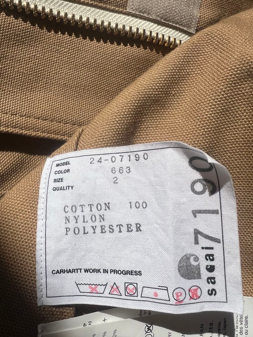 最終お値下げ　美品　2024 sacai×Carhartt コート　サイズ2