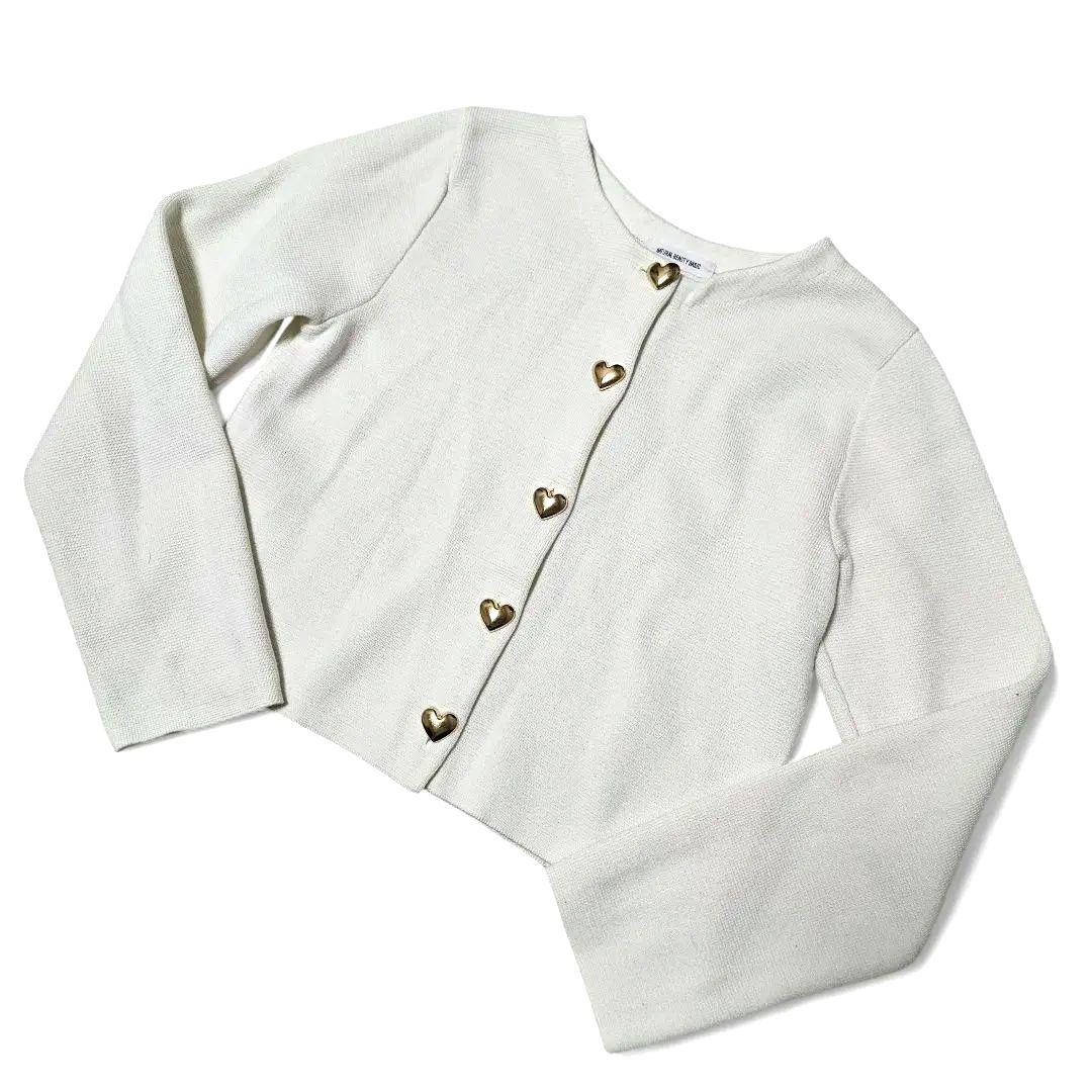 美品 ハートボタン ニット ジャケット 金釦 カーディガン 羽織り 春 良品