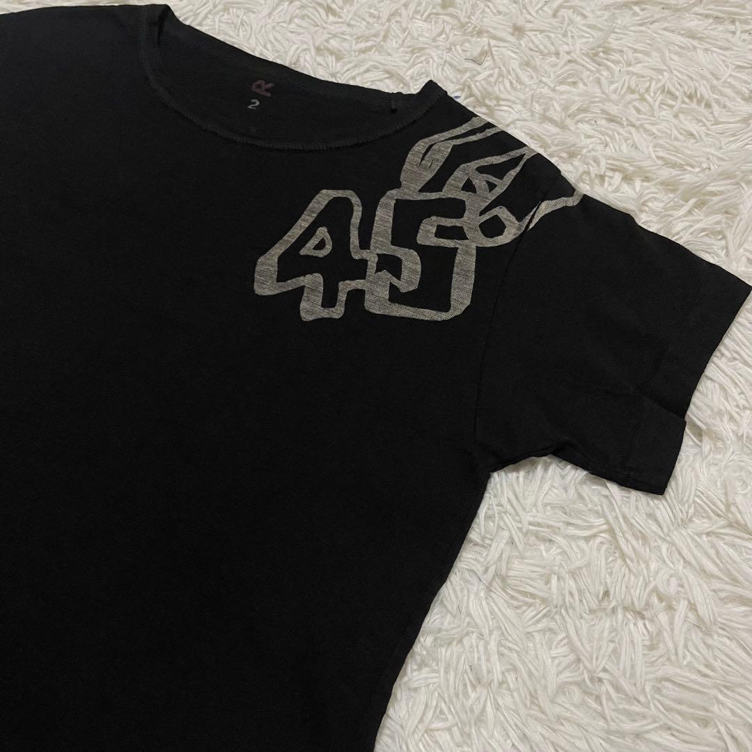 極美品　45rpm ロゴ　ペイント　Tシャツ カットソー　インディゴ染め　綿　黒