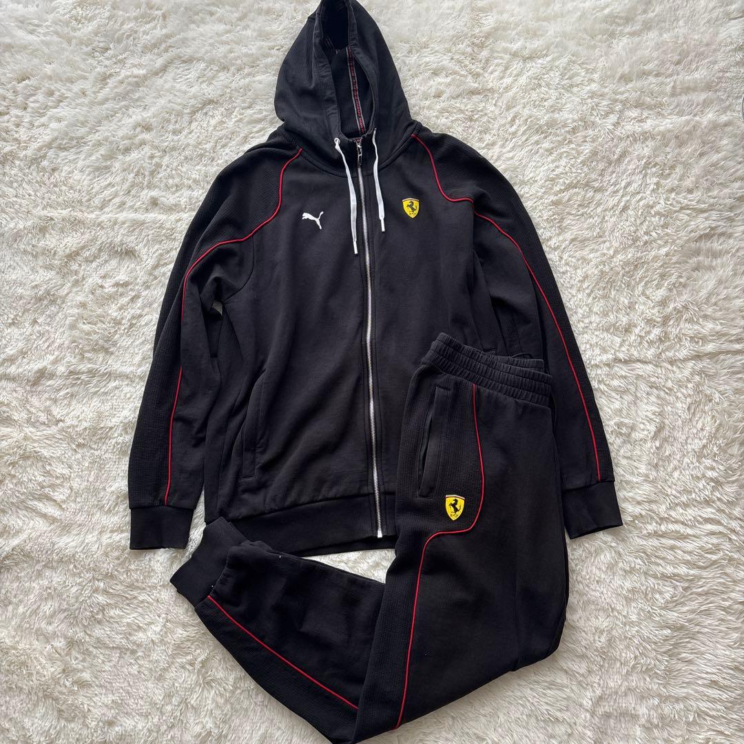 【希少サイズ】PUMA × Ferrari セットアップ XL 黒×赤 ロゴ刺繍