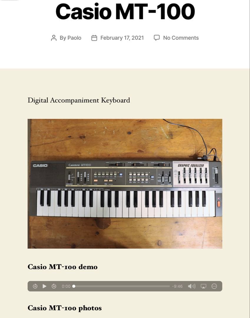 Casio MT-100☆ビンテージシンセサイザー☆セミアナログ式シンセサイザー