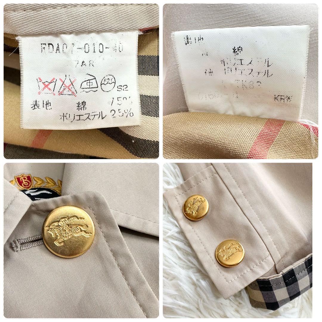 バーバリーズ 金ボタン ステンカラーコート ベージュ ノバチェック S~M位