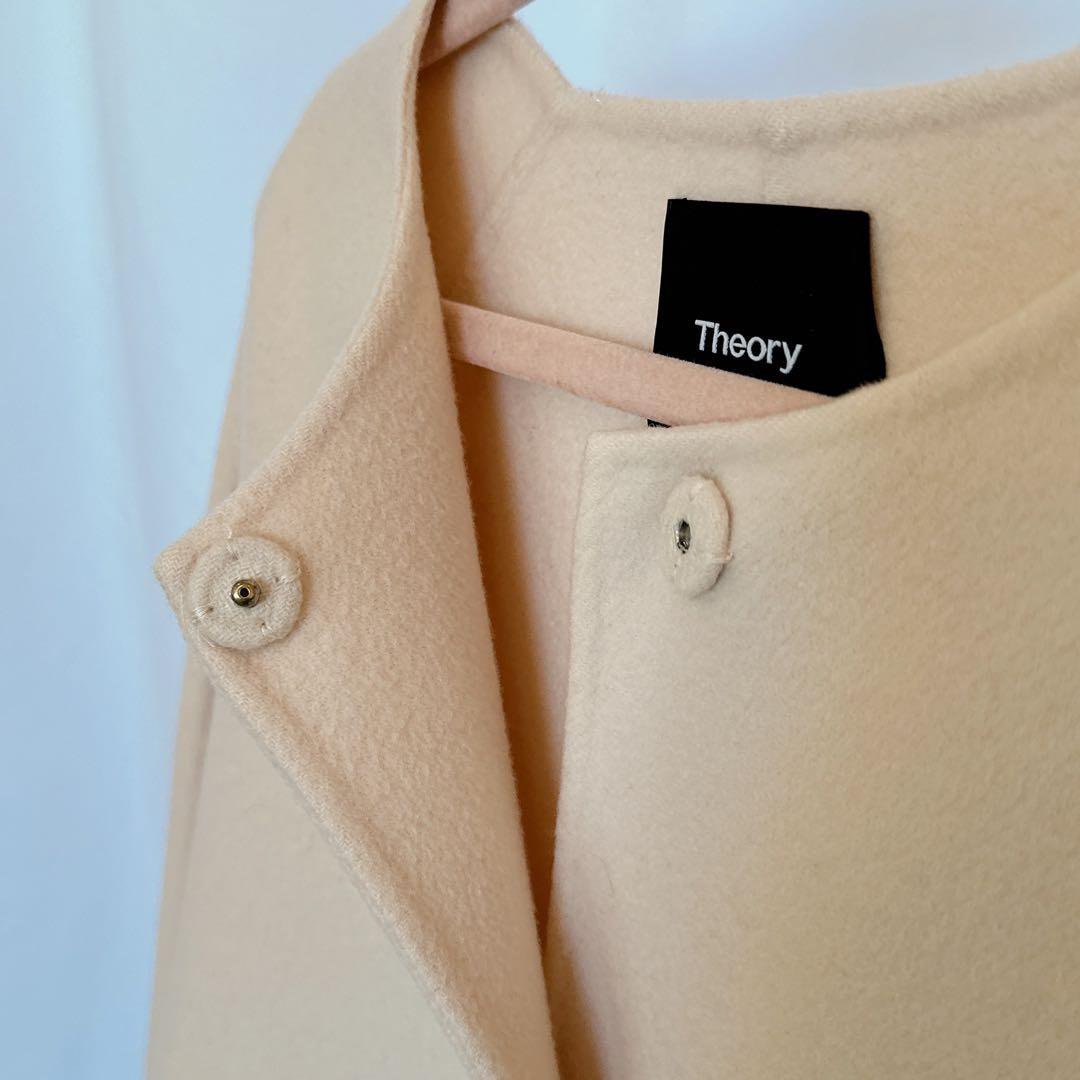 theory セオリー カシミヤ ウール ノーカラーコート ペールピンク