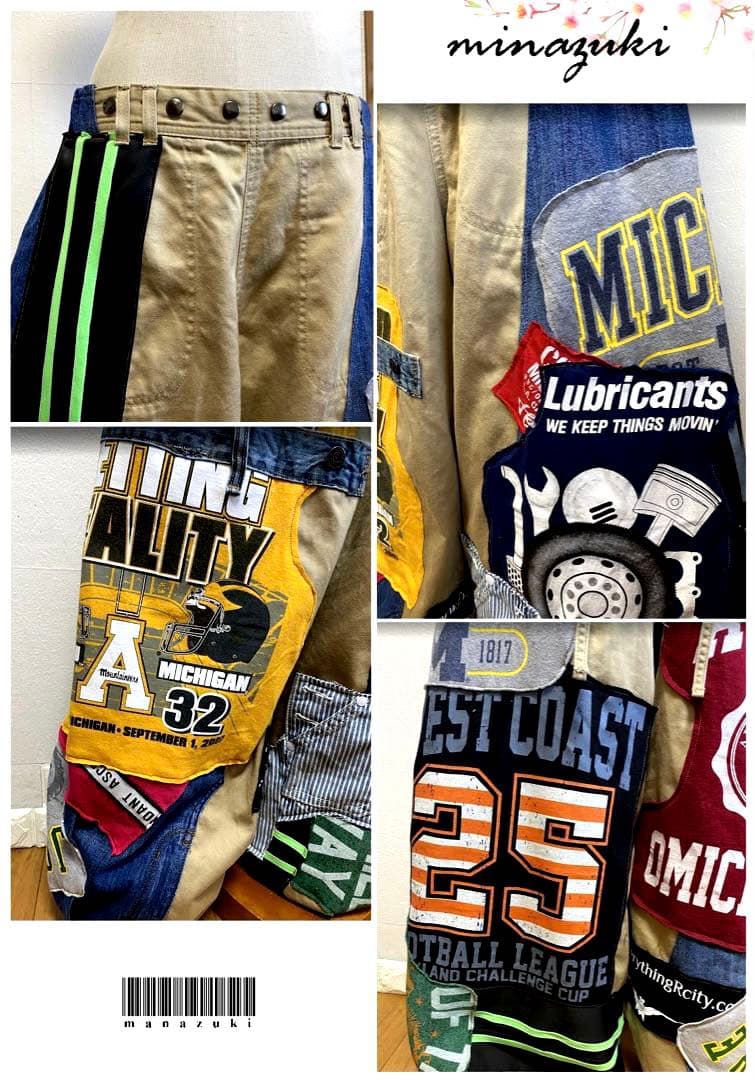 ちくわ！総柄カラフルパッチワーク☆デニムパンツ☆2wayパンツ☆スウェット