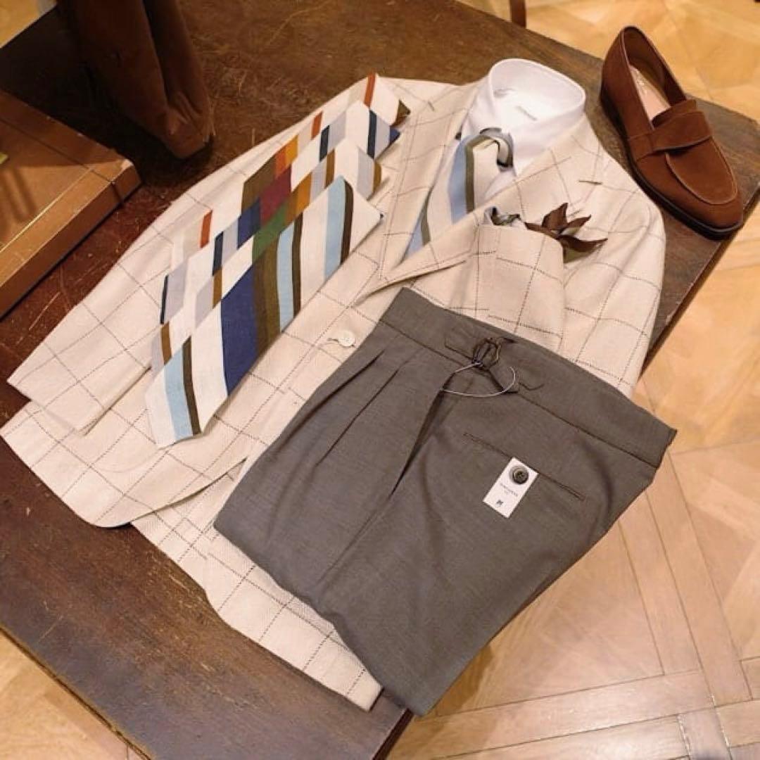 BEAMS F /E.THOMAS シルクリネン ウインドウペーン ジャケット
