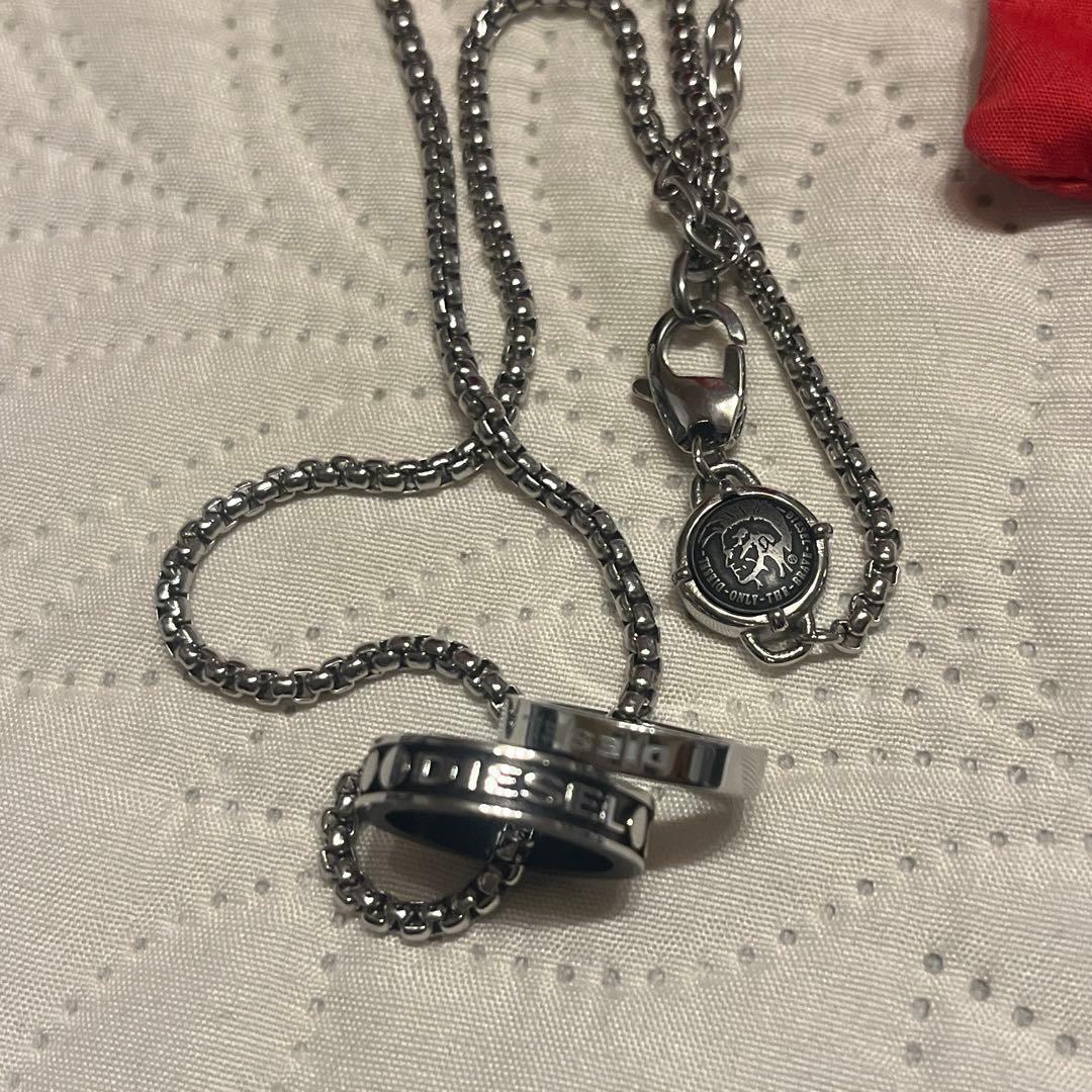 DIESEL ディーゼル シルバー ダブルリング ネックレス ショッパー袋付き