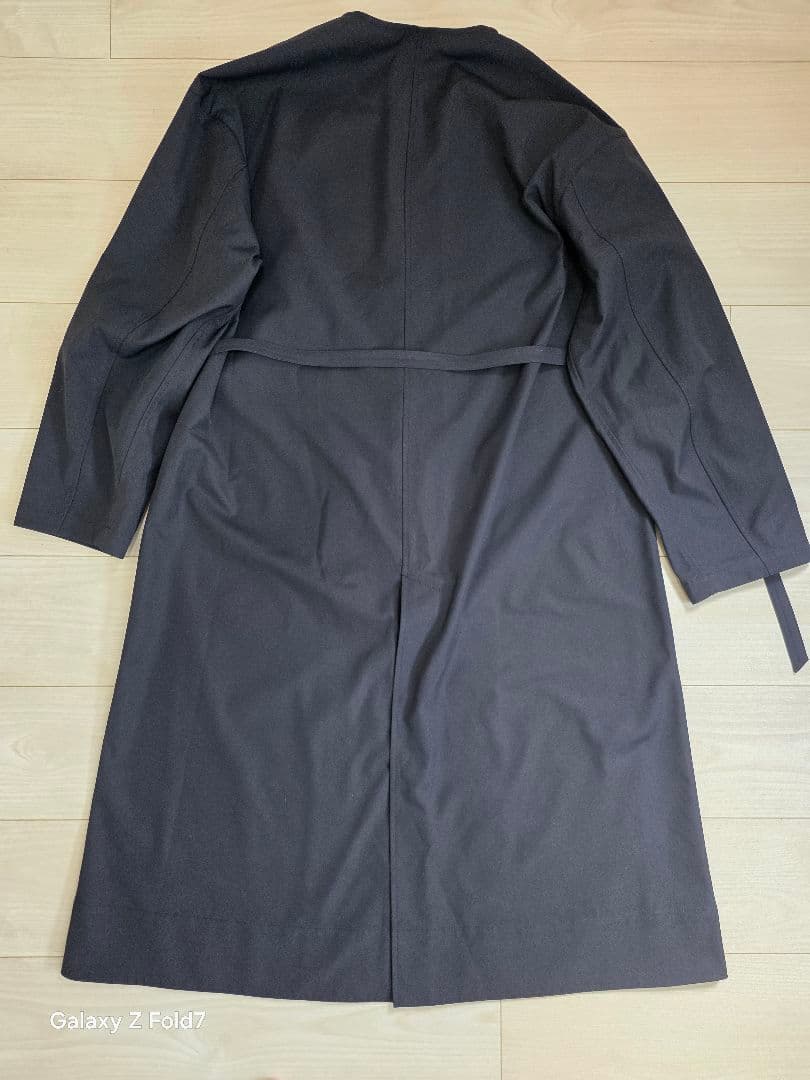 【新品】UNIQLO：C　ノーカラーロングコート（L・ネイビー）