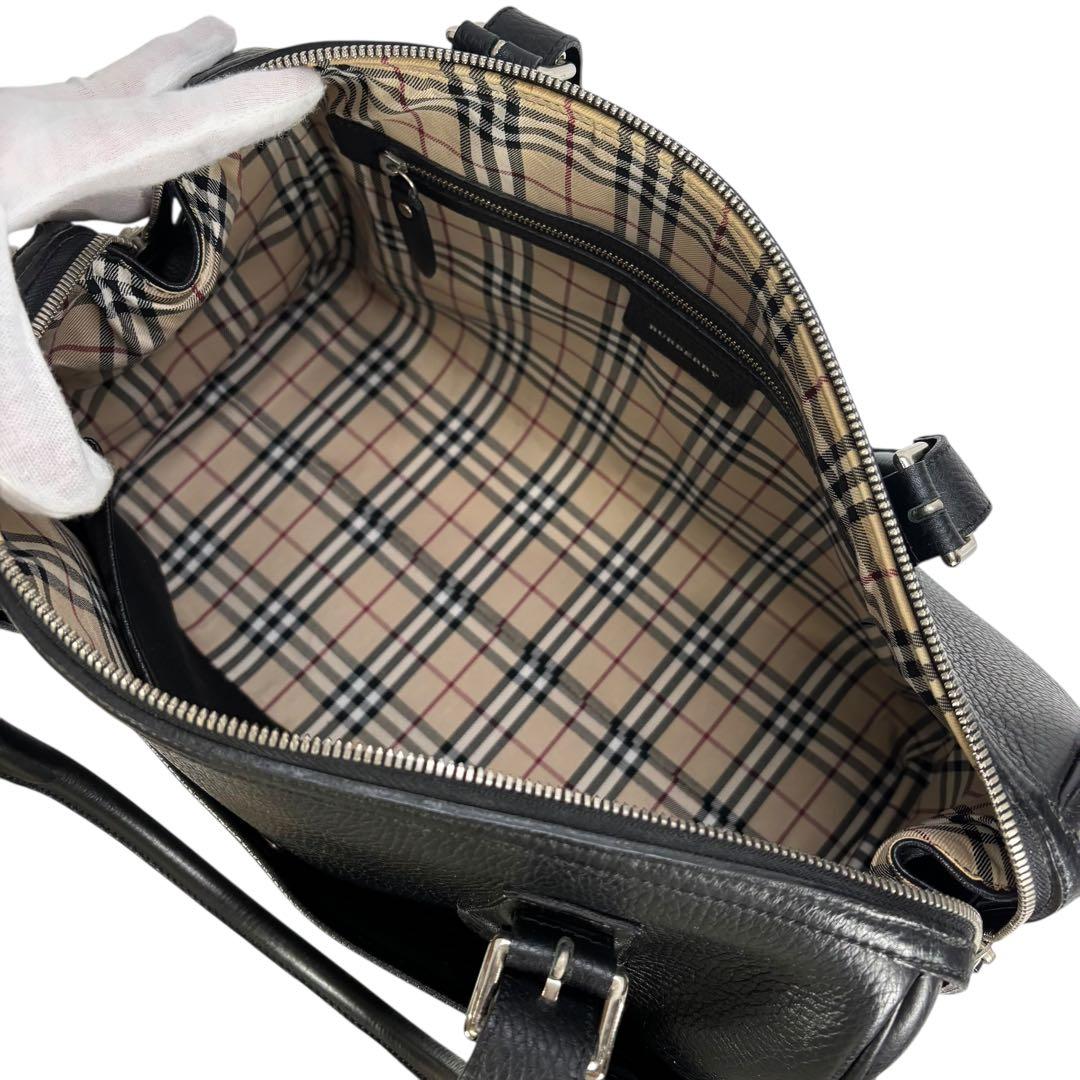 美品 BURBERRY ボストンバッグ レザー ブラック 内側チェック柄