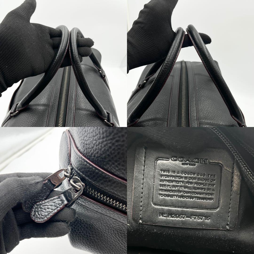 コーチ ボストンバッグ 2way シボ革 ブラック ビジネス 斜め掛け
