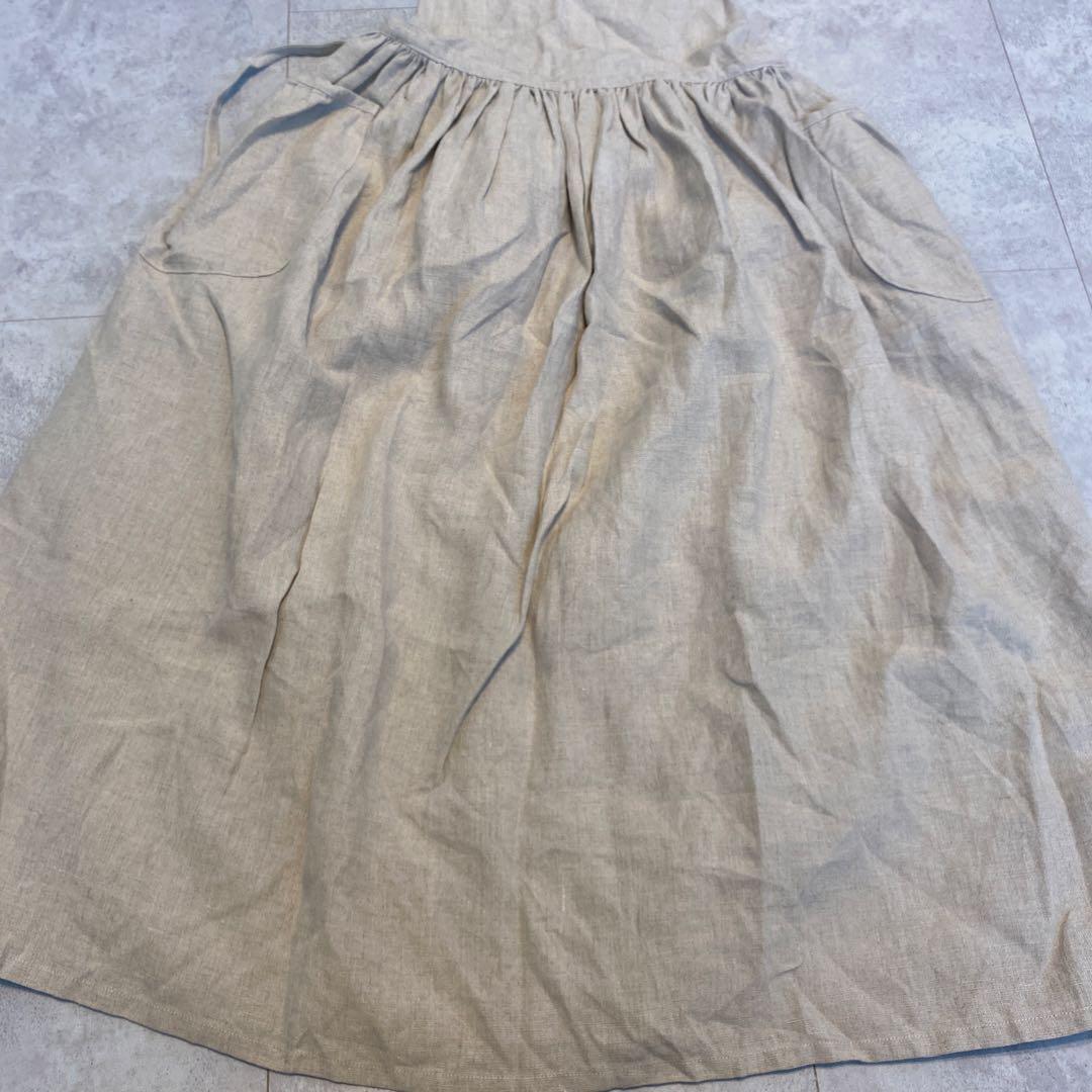 s*mam + 松井志保　エプロン　ワンピース　ハンドメイド　リネン　ベージュ