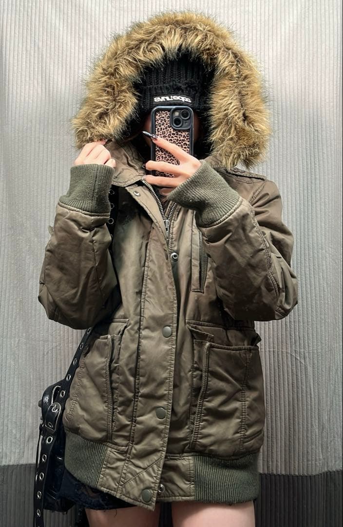 DIESEL カーキ ファー付きミリタリージャケット モッズコート グランジ