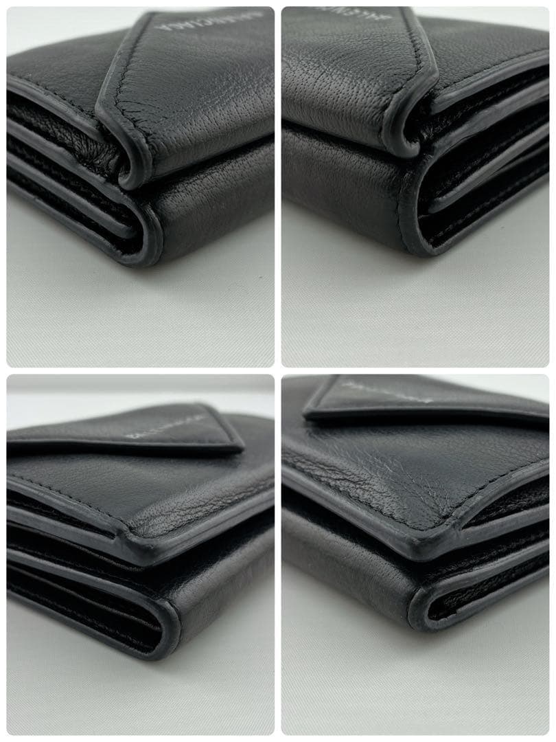 外観美品　バレンシアガ 三つ折財布 ペーパーミニウォレット　レザー　ブラック