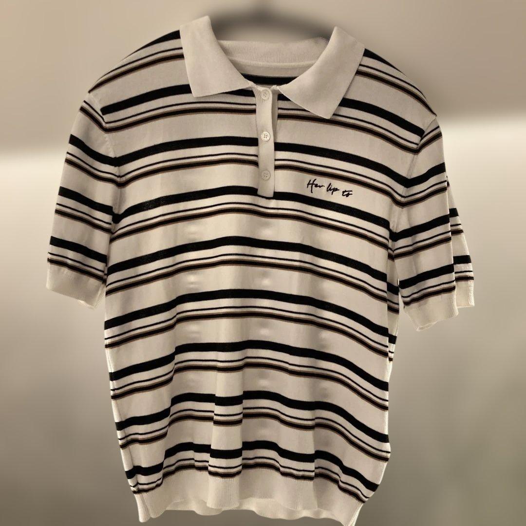 ハーリップトゥ　Multi Border Polo Top ホワイト　美品