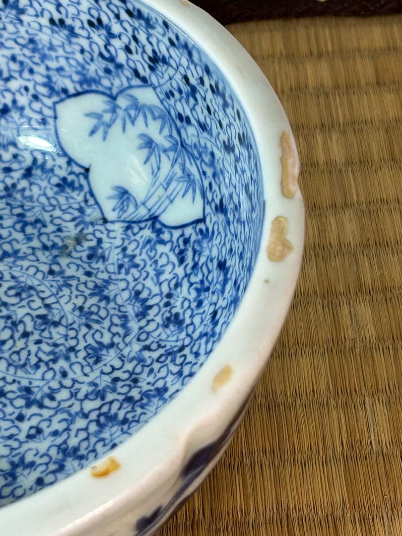 古伊万里　総微塵唐草　菓子鉢 窓絵(松竹梅) 江戸時代